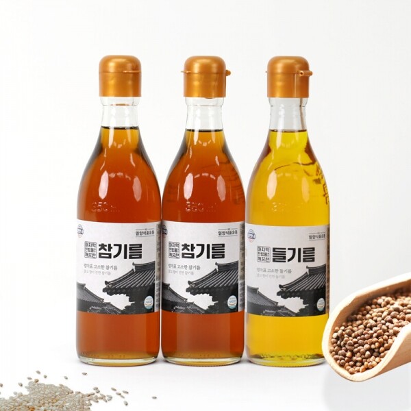 해맑은상상 밀양팜,참맛나 저온 압착 참기름 들기름 참깨 3가지 구성,{밀양물산 주식회사}