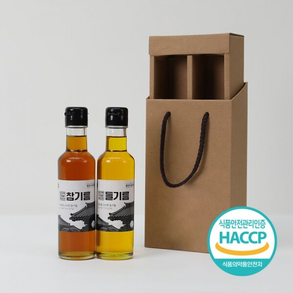 해맑은상상 밀양팜,참맛나 선물세트 3호(2구)180ml 세트 저온 압착 참기름 들기름 참깨 2가지,{밀양물산 주식회사}