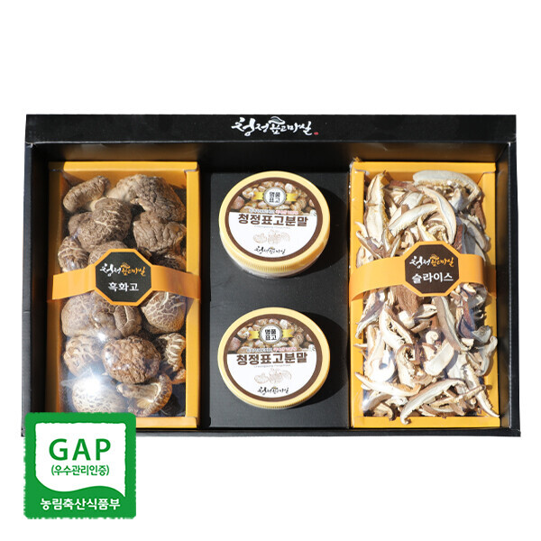 해맑은상상 밀양팜,청정 표고버섯 선물세트(동고150g+슬라이스100g+분말60gX2개),{밀양물산 주식회사}