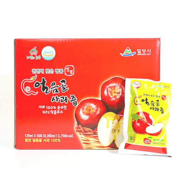 해맑은상상 밀양팜,얼음골사과즙120ml*50포(1박스),{밀양물산 주식회사}