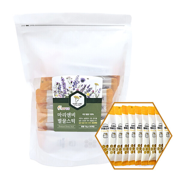 해맑은상상 밀양팜,100% 천연 꿀스틱 실속형(15g,50개입) 친환경 벌꿀 무설탕 무인공향료,{밀양물산 주식회사}