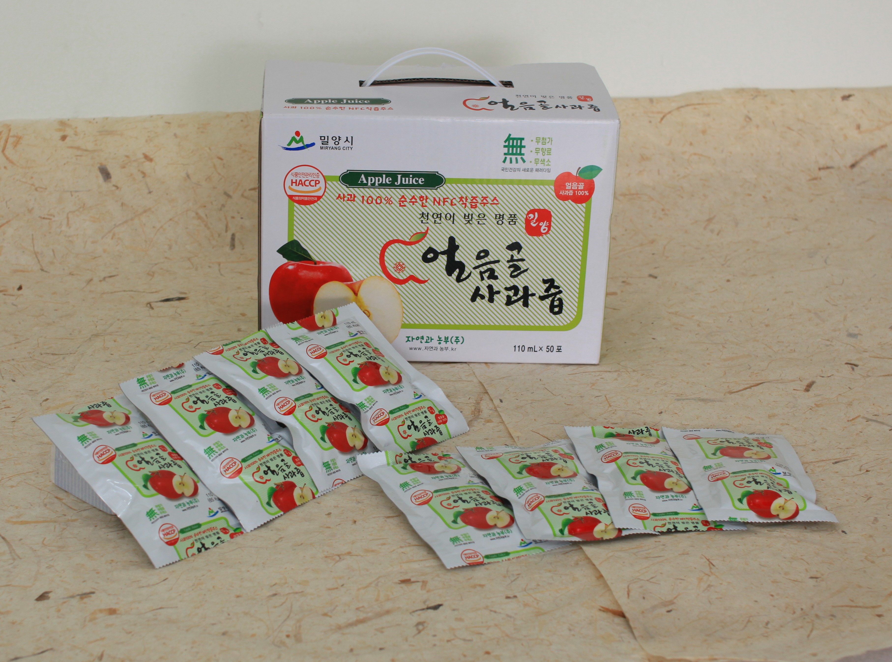 해맑은상상 밀양팜,얼음골사과즙120ml*50포(1박스),{밀양물산 주식회사}